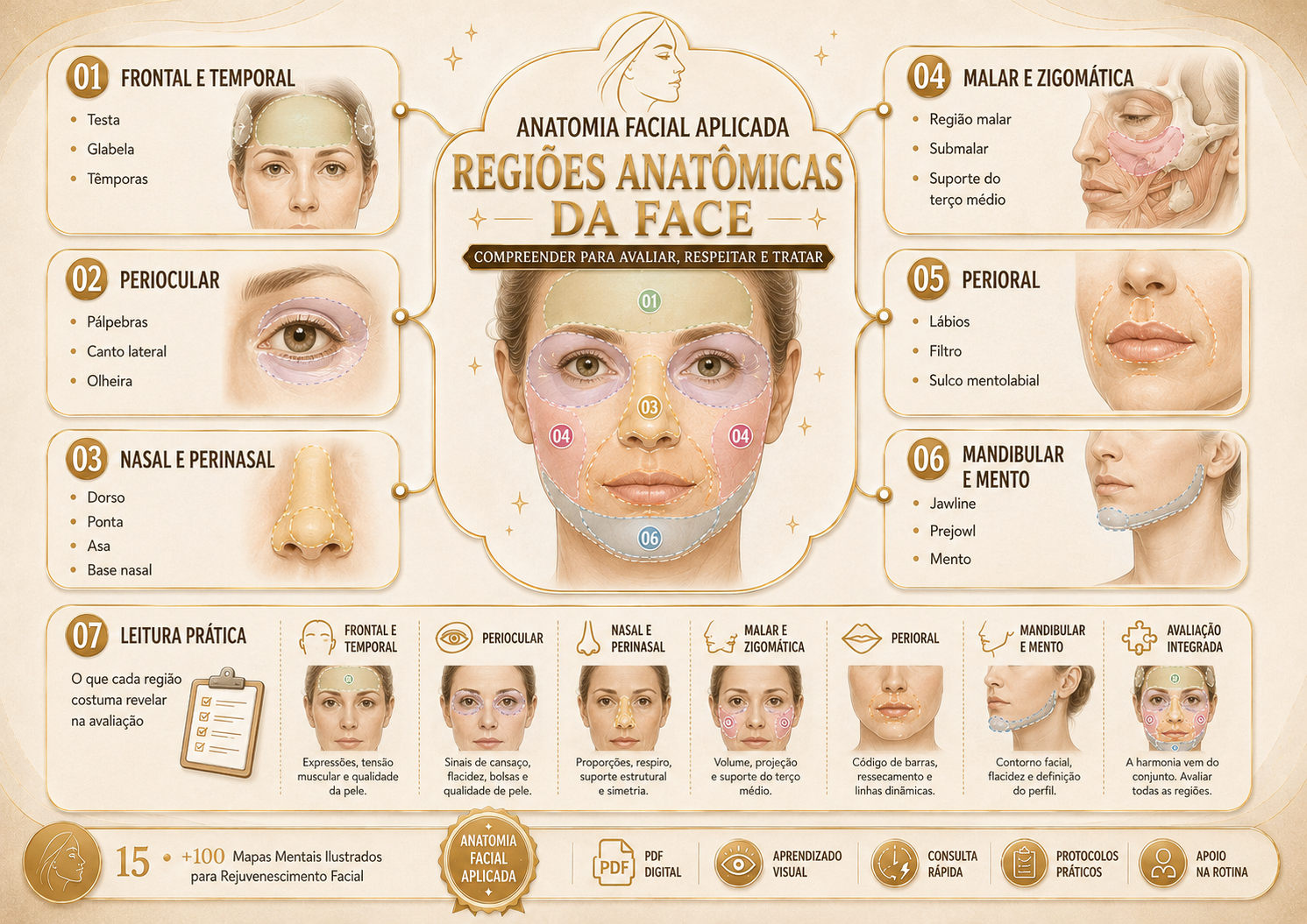 Prévia 4 de +100 Mapas Mentais Ilustrados para Rejuvenescimento Facial