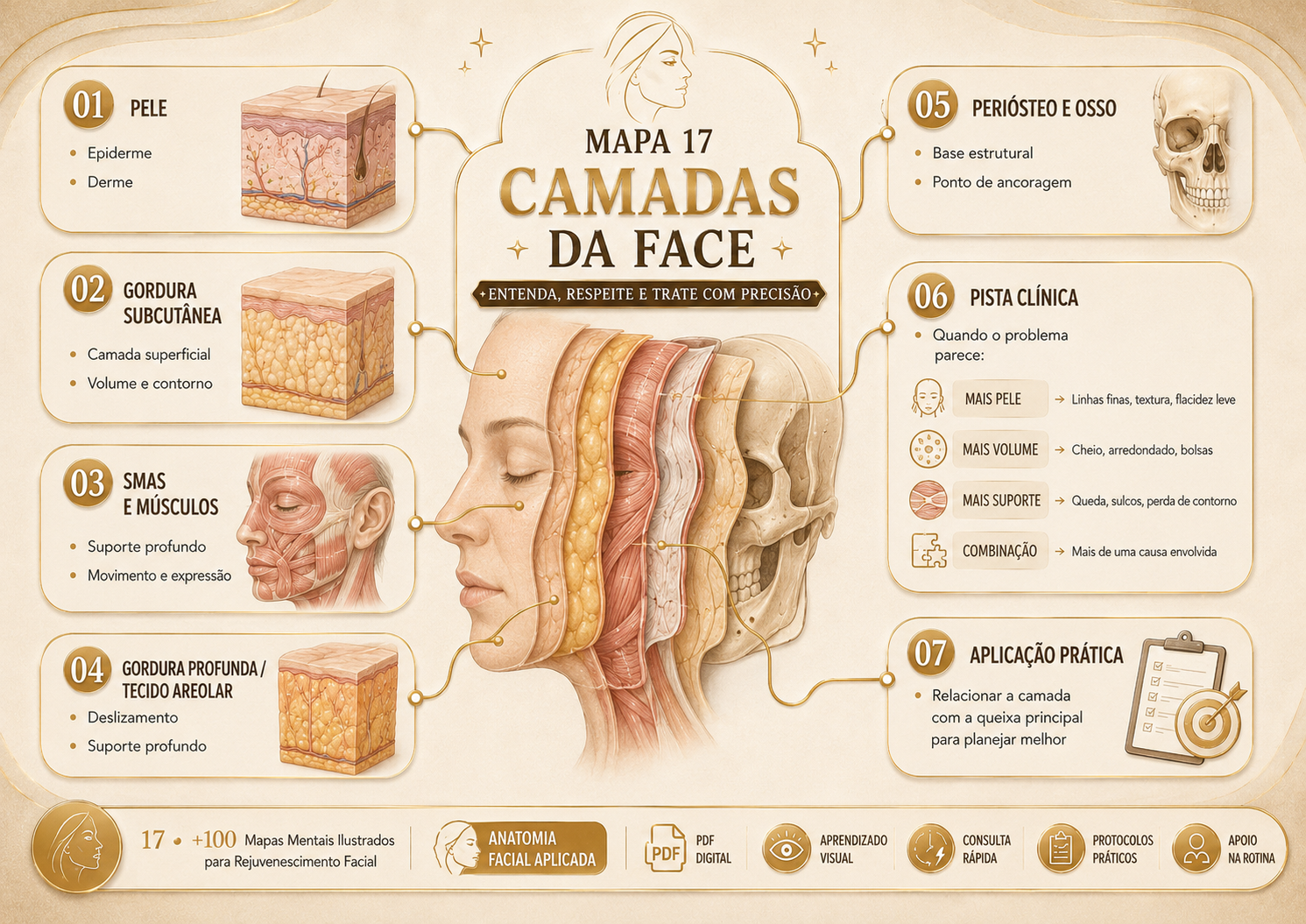 Prévia 5 de +100 Mapas Mentais Ilustrados para Rejuvenescimento Facial