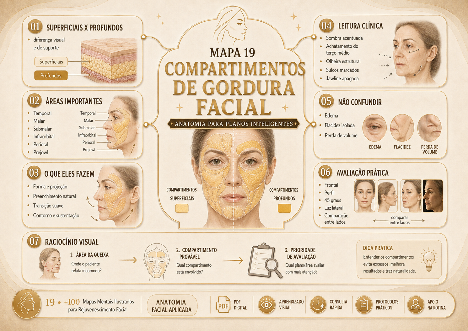 Prévia 1 de +100 Mapas Mentais Ilustrados para Rejuvenescimento Facial