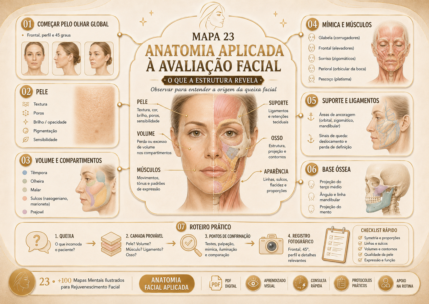 Prévia 3 de +100 Mapas Mentais Ilustrados para Rejuvenescimento Facial