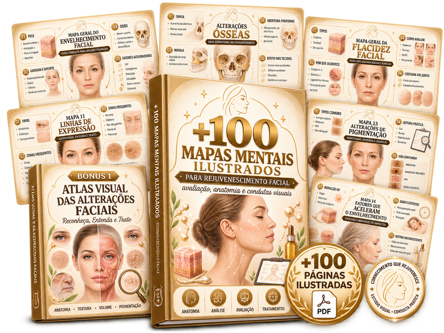 Mockup dos +100 Mapas Mentais Ilustrados para Rejuvenescimento Facial